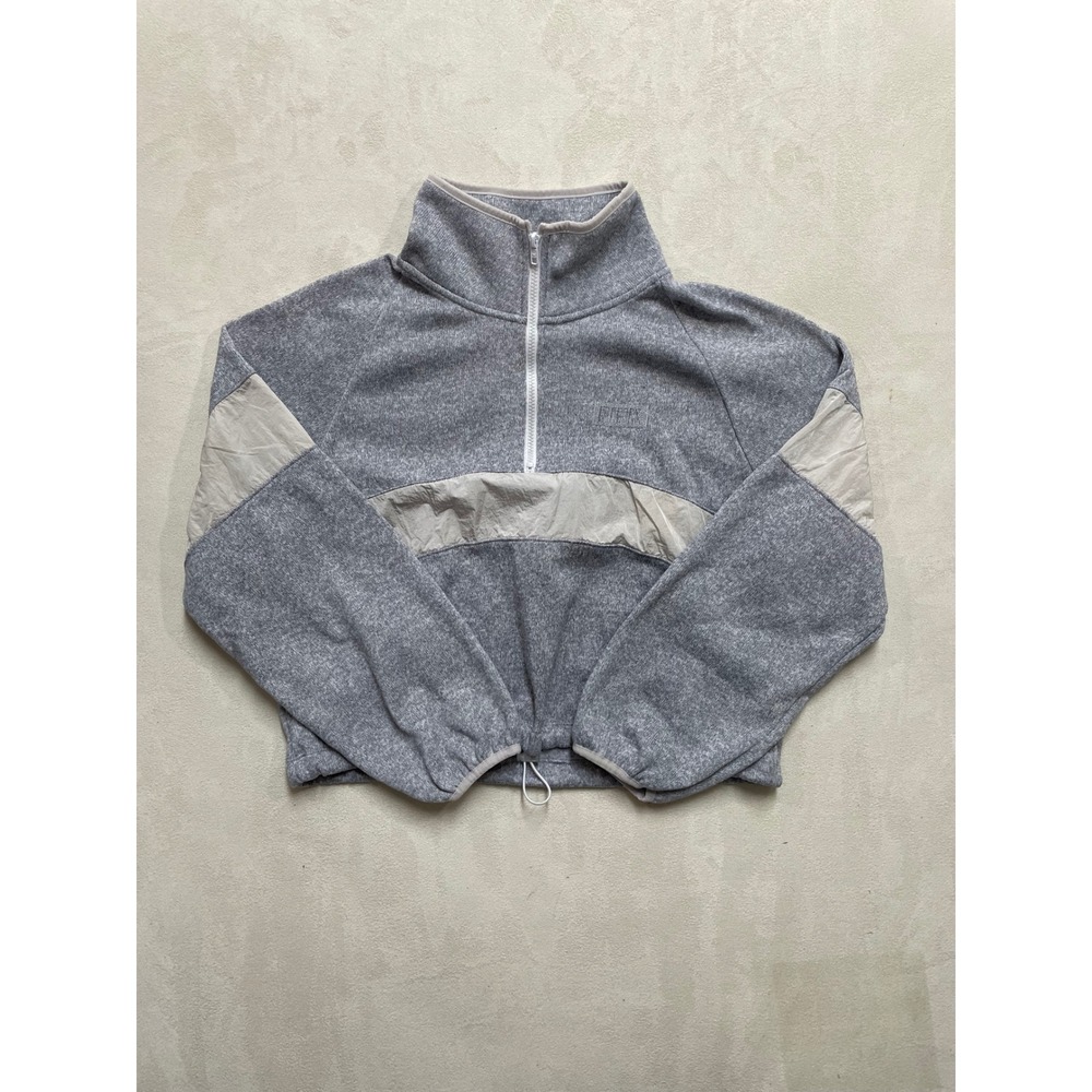 PINK Victoria's Secret Grey Fleece Quarter Zip Cropped Pullover Sweatshirt M